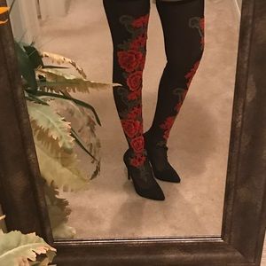Thigh high embroidered boots